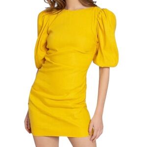Nicole Miller Yellow Stretch Puff Sleeve Lauren Original Sample Dress XS…